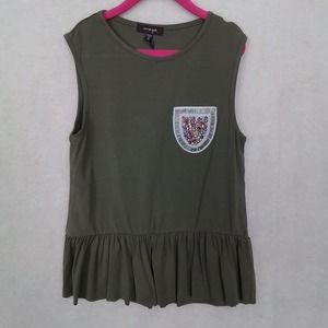 Imoga Girls‎ Charlize Peplum Tank Top Sz 10 Sage Green Jewel Rhinestone Pocket